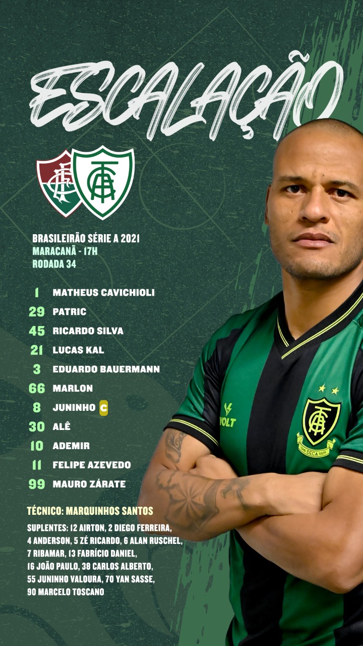 América-MG escalado para pegar o Fluminense pelo Campeonato Brasileiro