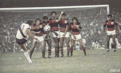 Dinamite cobrando falta no Maracanã diante do Flamengo