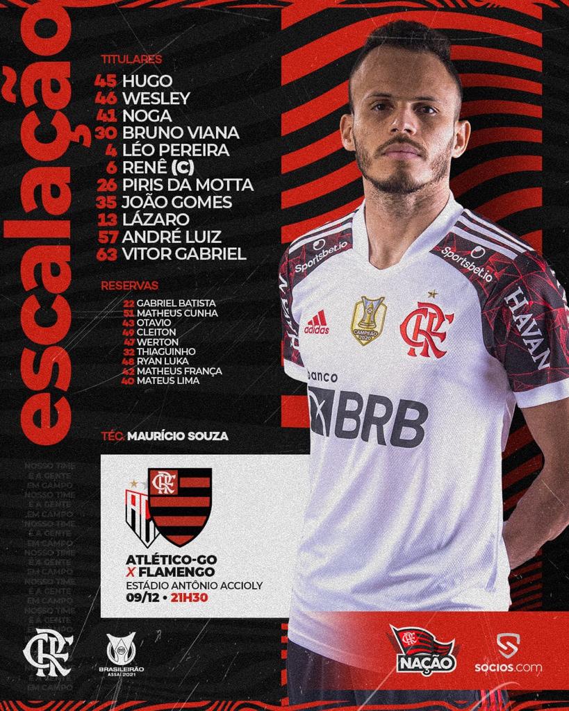 Flamengo escalado para pegar o Atlético-GO pelo Campeonato Brasileiro