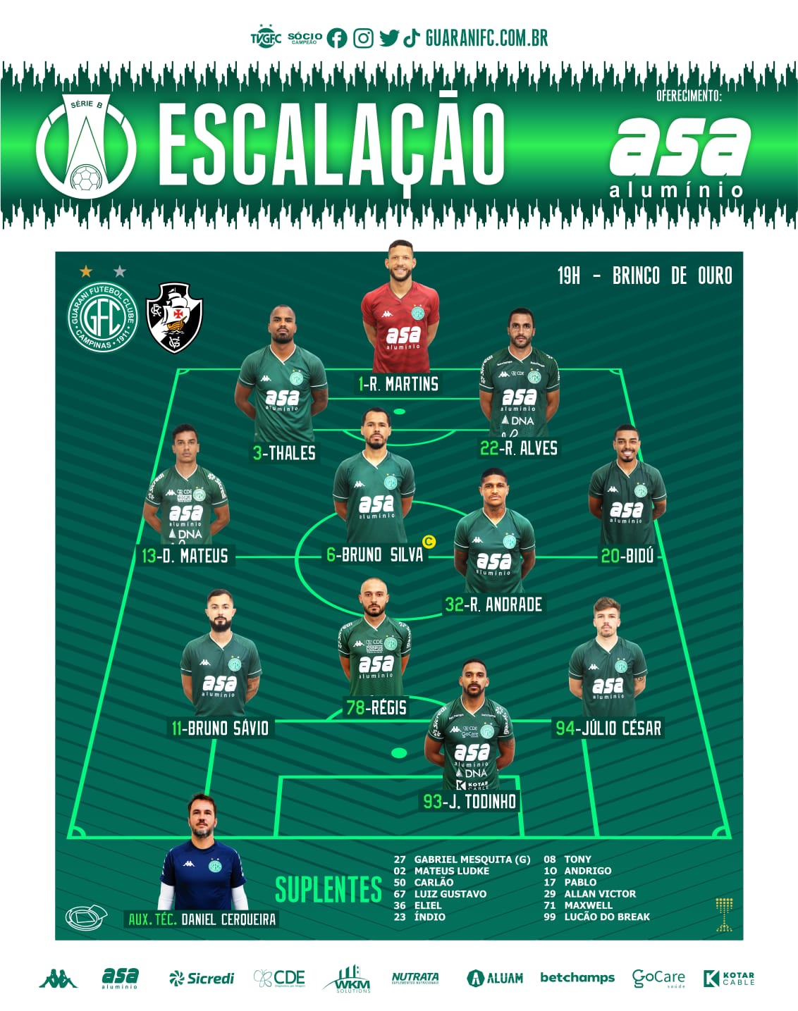 Guarani escalado para pegar o Vasco pela Série B