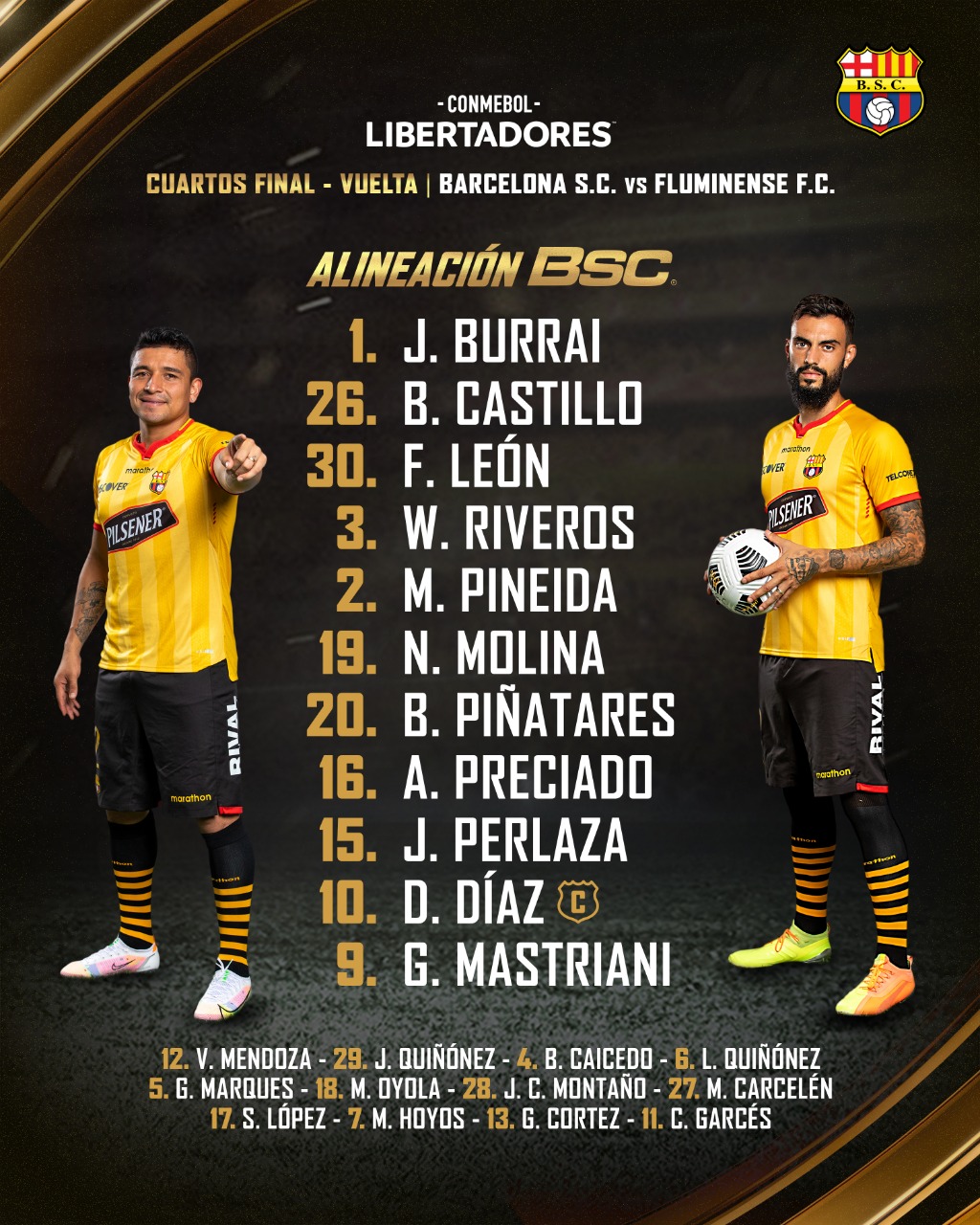 Barcelona-EQU escalado para pegar o Fluminense pelas quartas de final da Libertadores