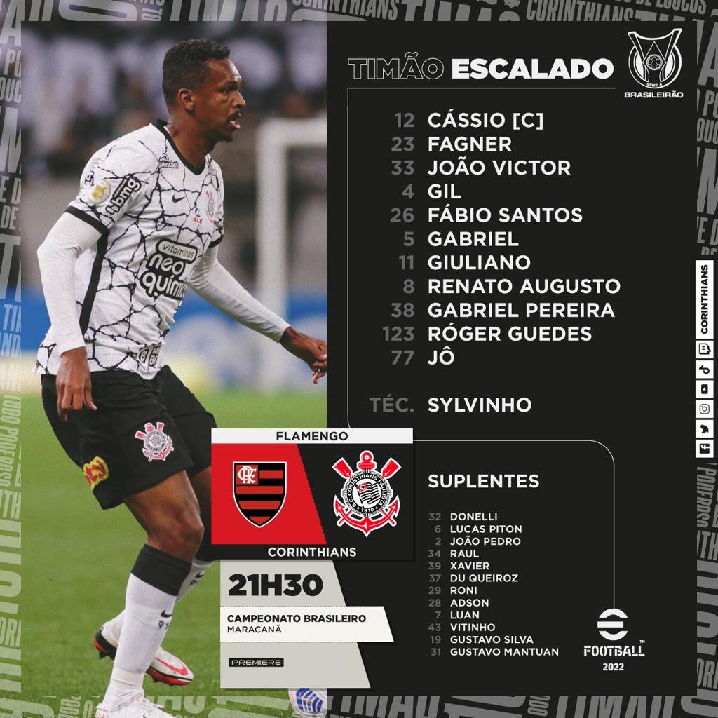 Corinthians escalado para pegar o Flamengo pelo Campeonato Brasileiro