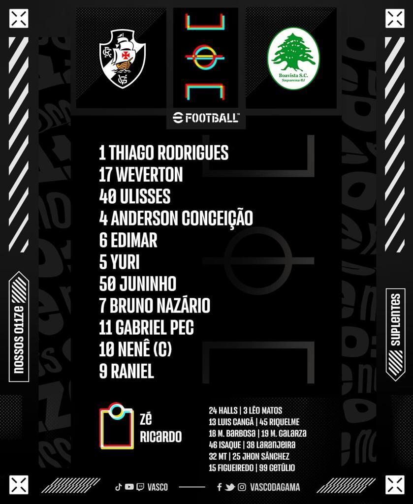 Vasco escalado para pegar o Boavista pelo Campeonato Carioca