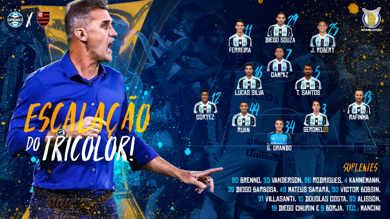 Grêmio escalado para pegar o Flamengo pelo Campeonato Brasileiro