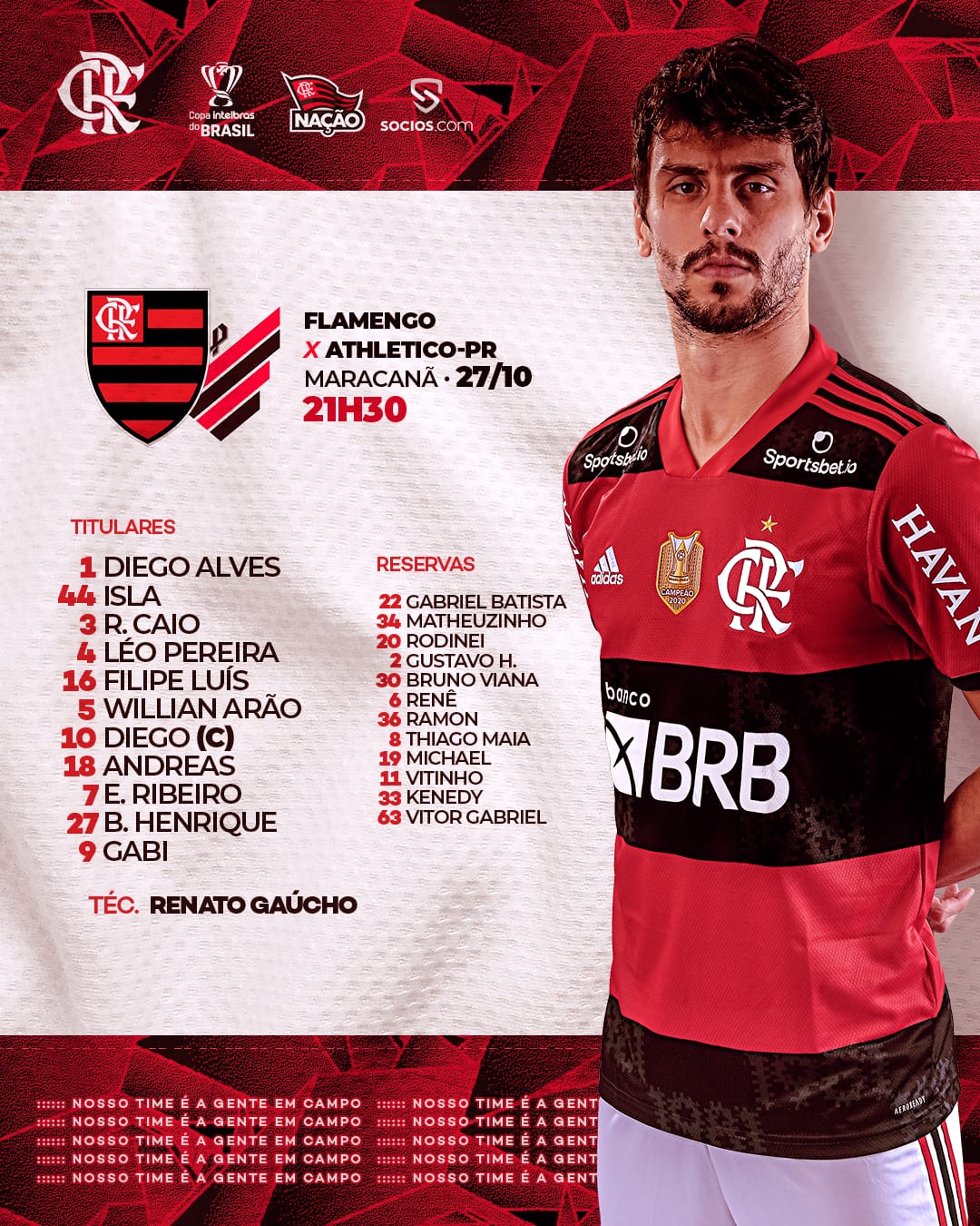 Flamengo escalado para pegar o Athletico-PR pela semifinal da Copa do Brasil