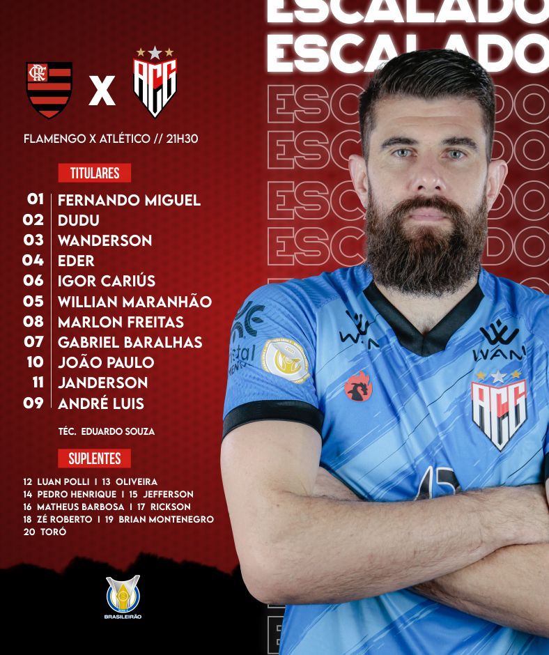 Atlético-GO escalado para pegar o Flamengo pelo Campeonato Brasileiro