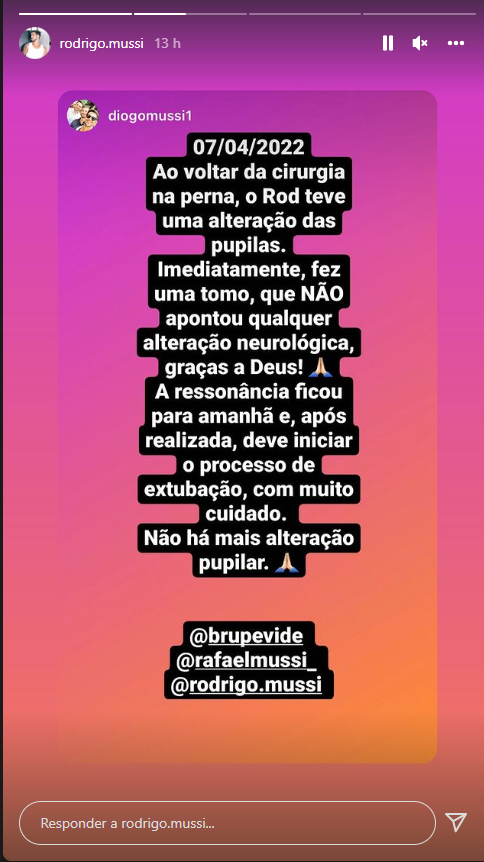 Quadro de saúde do ex-bbb Rodrigo Mussi