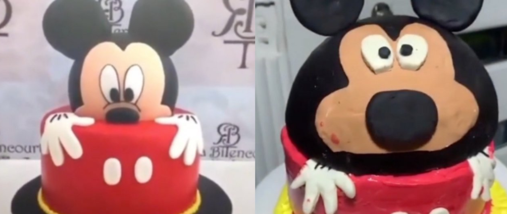 Confeiteira faz bolo desastroso do Mickey, é criticada na web, mas dá volta por cima