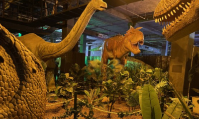 Parque com dinossauros gigantes e brinquedos é inaugurado em Irajá