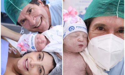 Daniel e Aline com a filha recém nascida, Olívia