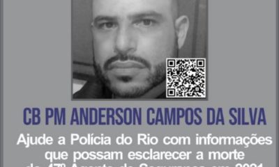 Cartaz do Disque Denúncia sobre a morte do cabo Anderson Campos da Silva, de 39 anos