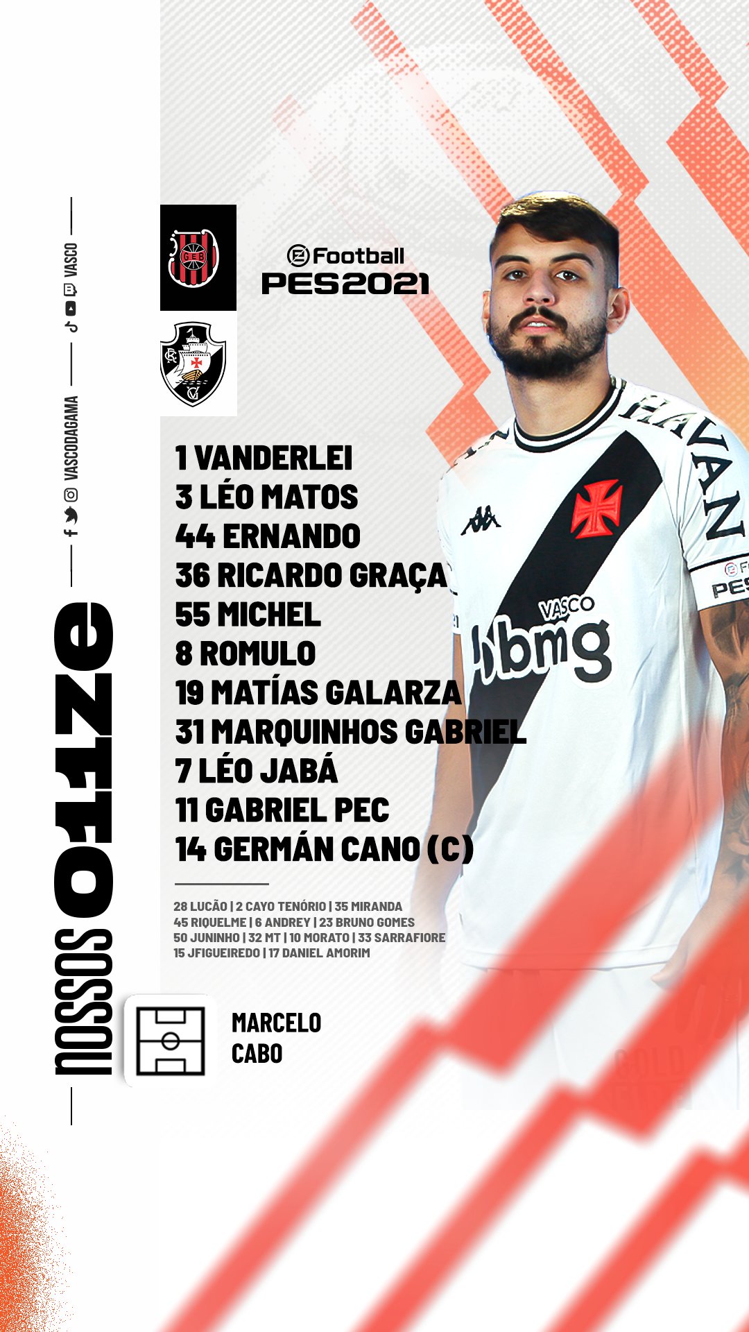 Escalação do Vasco para pegar o Brasil de Pelotas pela Série B