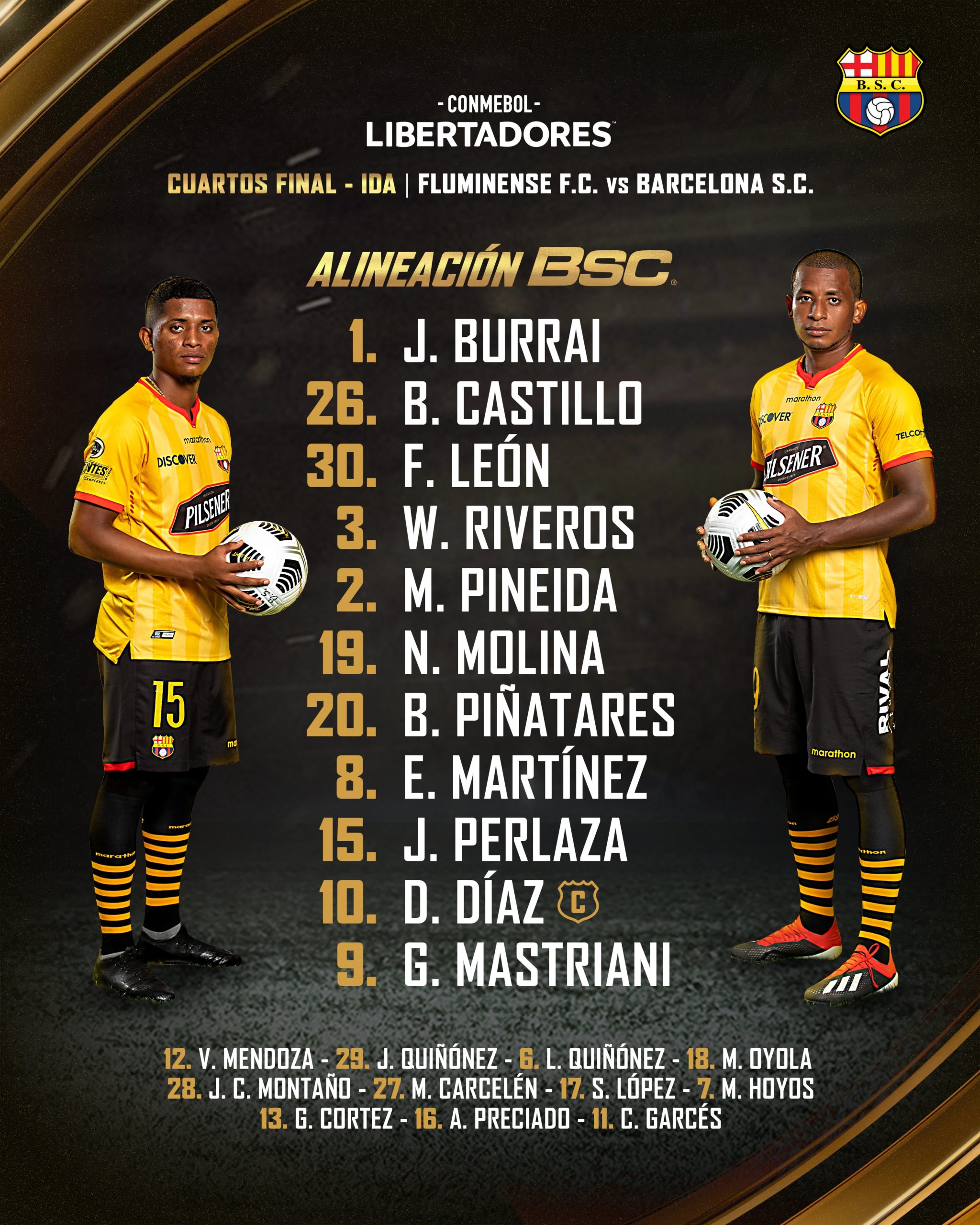 Barcelona-EQU escalado para pegar o Fluminense nas quartas de final da Libertadores