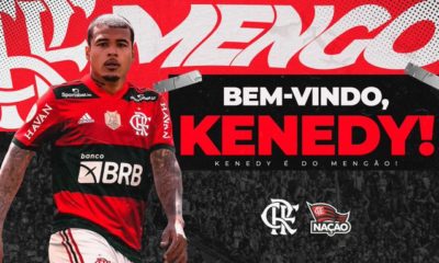 Arte de apresentação do atacante Kenedy no Flamengo)