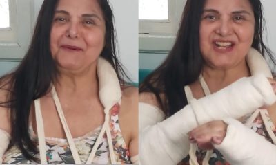 Elizangela com os dois braços engessados