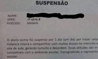 Escola suspende aluno que dividiu melancia com colegas em São Paulo