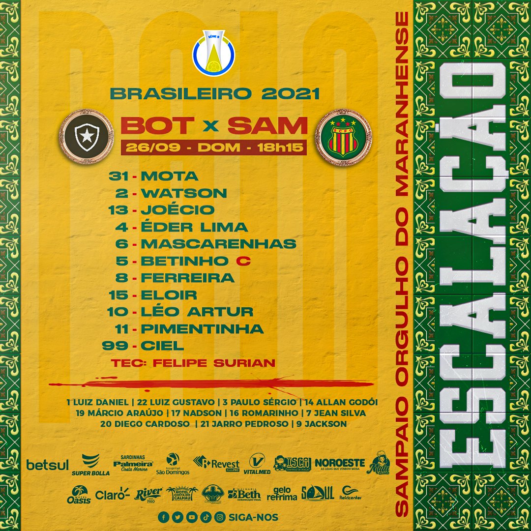 Sampaio Corrêa escalado para pegar o Botafogo pela Série B