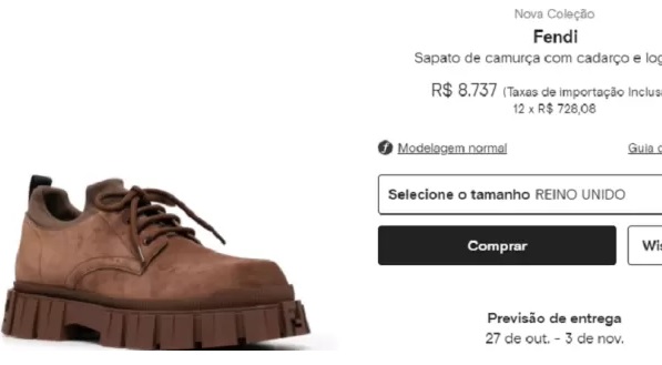 Print do preço do sapato do Faustão