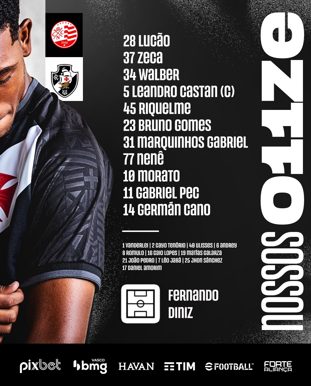 Vasco escalado para pegar o Náutico pela Série B