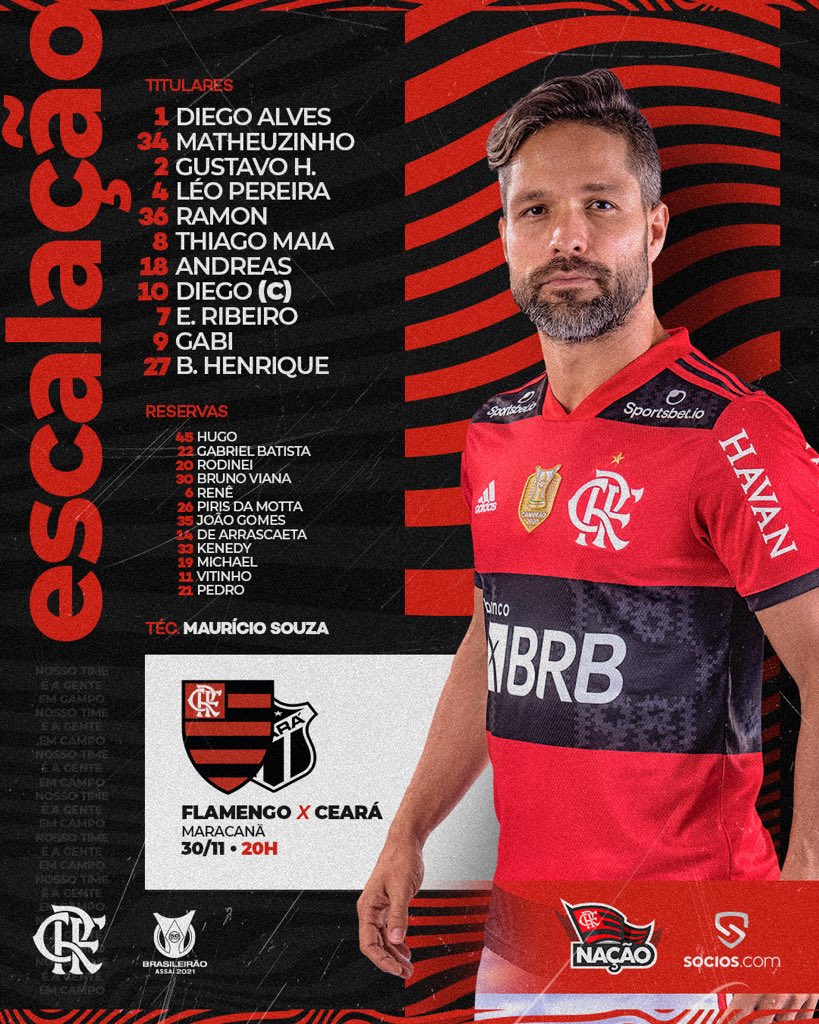 Flamengo escalado para pegar o Ceará pelo Campeonato Brasileiro