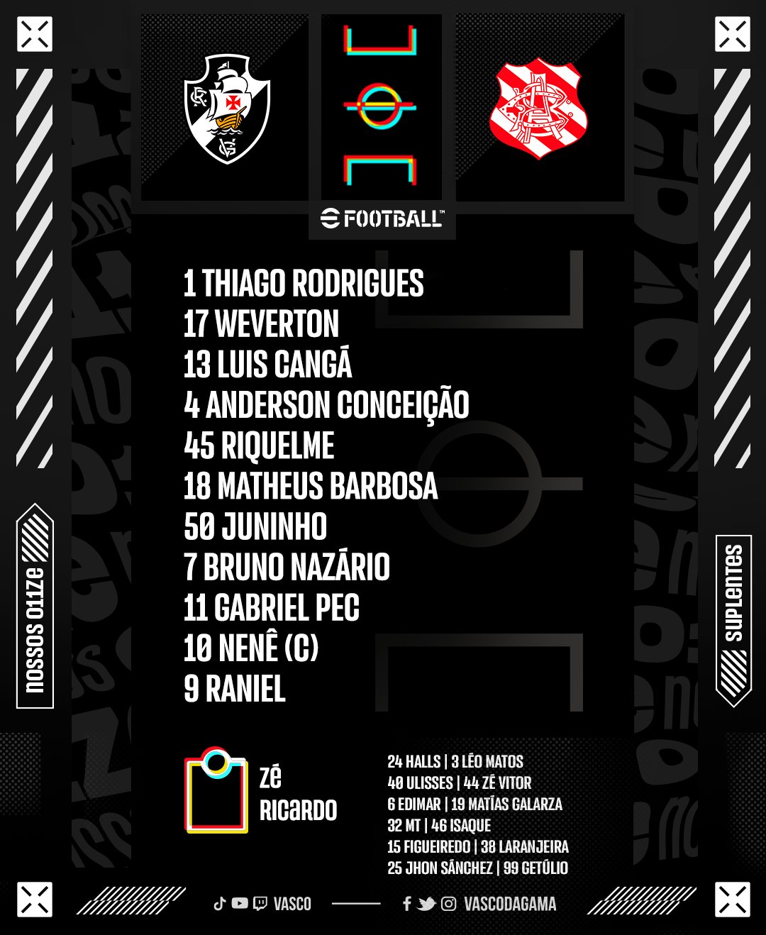 Vasco escalado para pegar o Bangu pelo Campeonato Carioca