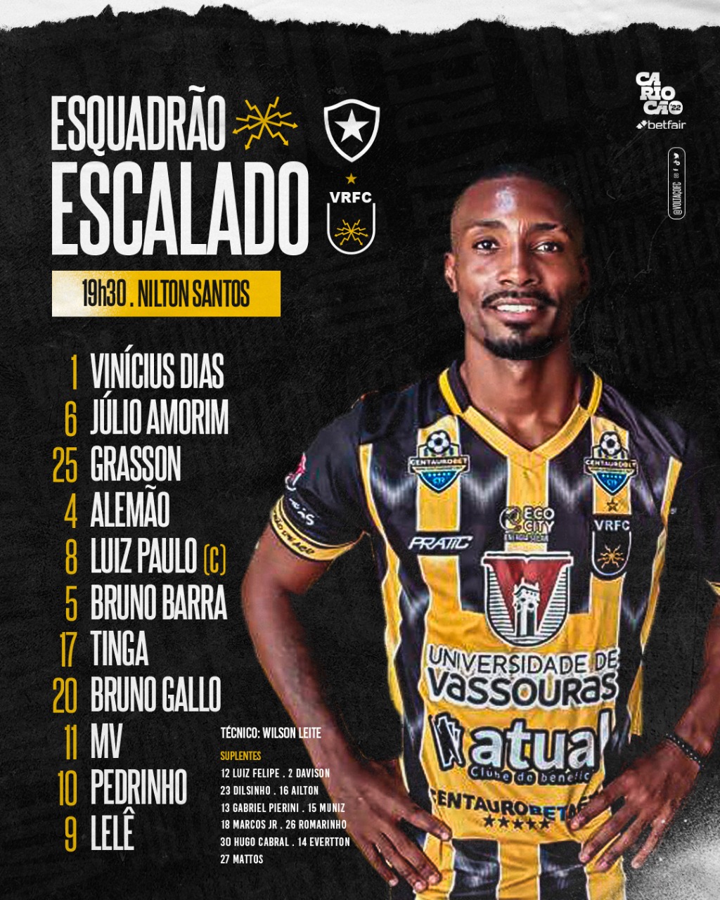 Volta Redonda escalado para pegar o Botafogo pelo Campeonato Carioca