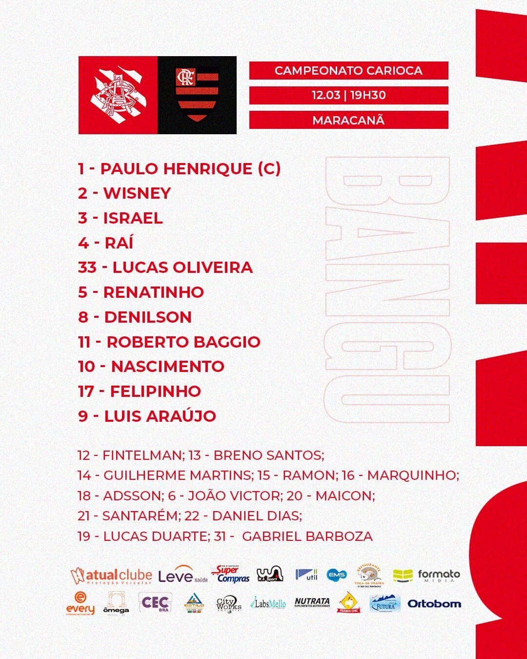 Bangu escalado para pegar o Flamengo pelo Campeonato Carioca