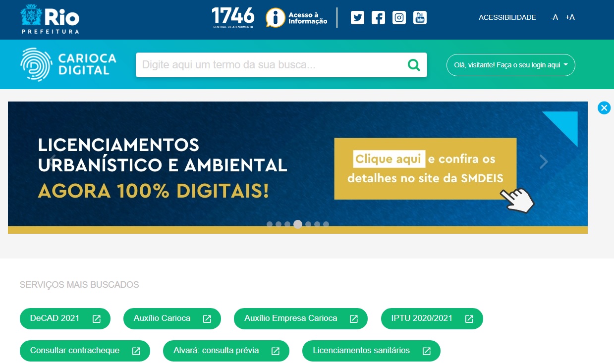Site oficial da Prefeitura do Rio para pagamento do IPTU