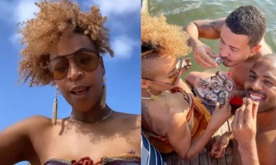 Karol Conká passeando de iate com Carlinhos Maia e Polidoro Júnior, ex da Jojo