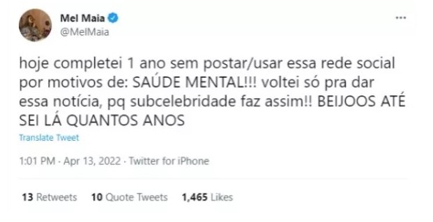Mel Maia no Twitter