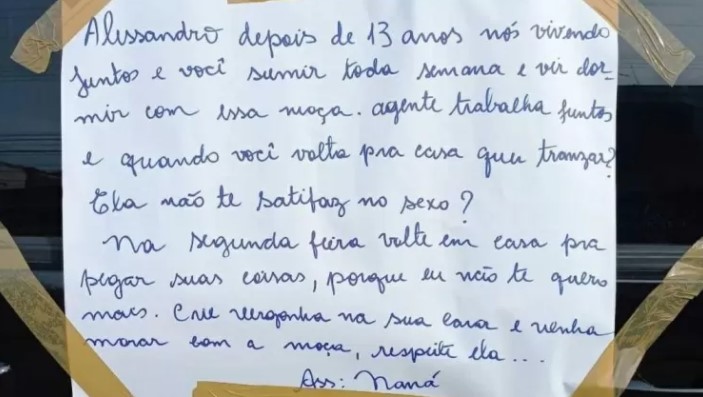Mulher traída deixa recado sobre como marido deve tratar a amante