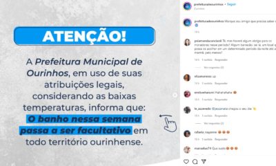 Prefeitura de Ourinhos faz brincadeira no Instagram após temperaturas baixas na cidade