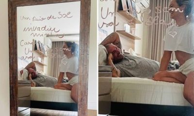 Paolla Oliveira e Diogo Nogueira trocando declarações de amor no espelho