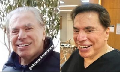 Silvio Santos antes e depois de pintar o cabelo