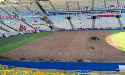 Gramado do Maracanã sendo preparado para a final da Copa América