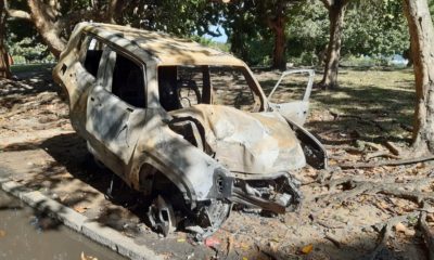Carro bate em poste e pega fogo na Zona Sul do Rio (Foto: Mateus Mesquita/ Divulgação: Super Rádio Tupi)