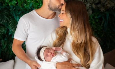 Diego Ribas, esposa Bruna Letícia e a filha Letícia