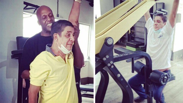 Zeca Pagodinho e o personal na academia