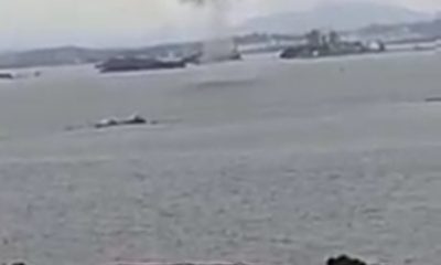 Imagem de explosões na Baía de Guanabara