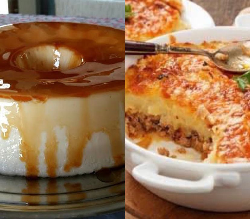 Pudim e escondidinho