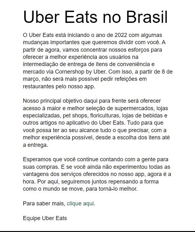 comunicado oficial do Uber  Eats