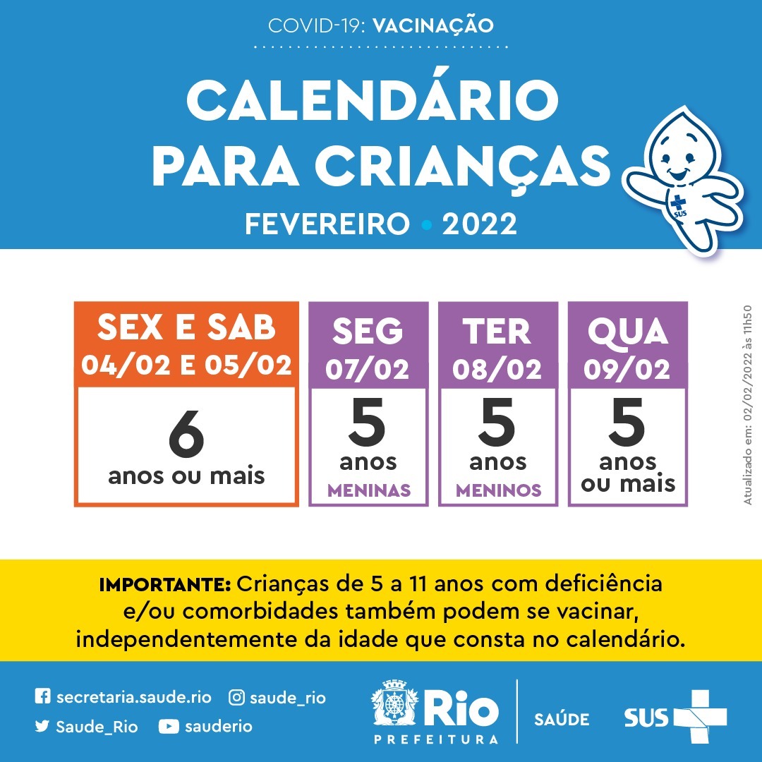 calendário de vacinação contra a covid-19 para crianças prefeitura do rio