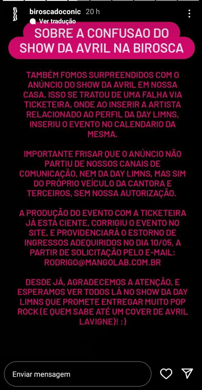 Sites de Avril Lavigne e MGK 'confirmam' show em bar de Brasília por engano