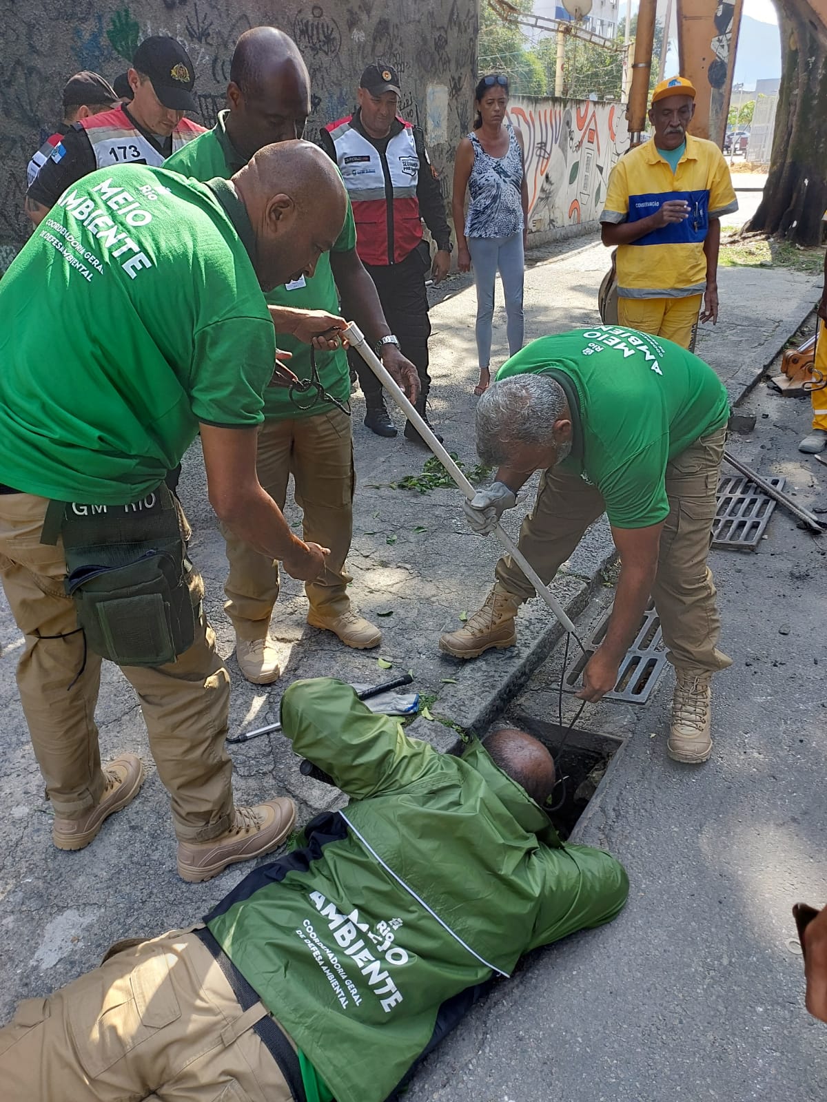 Prefeitura resgata capivara em rede pluvial, em Bangu, na Zona Oeste do Rio 