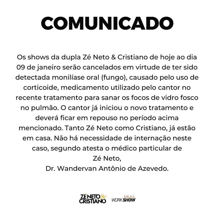 Comunicado Zé Neto e Cristiano