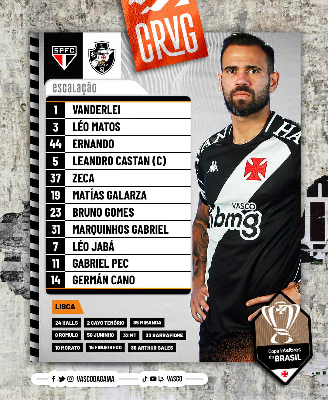 Vasco escalado para pegar o São Paulo pelas oitavas de final da Copa do Brasil