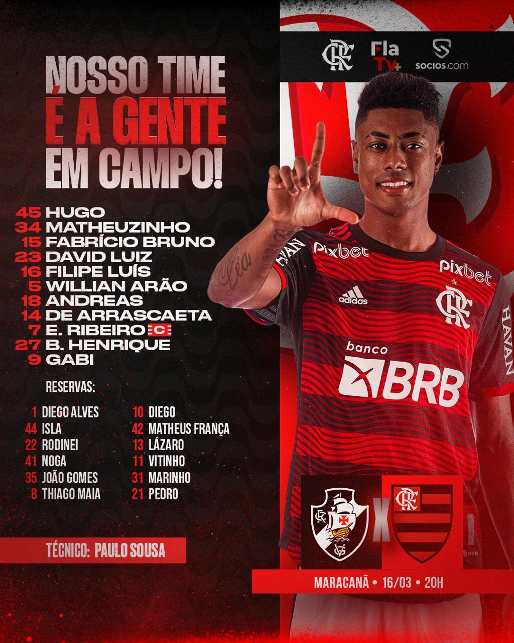 Flamengo escalado para pegar o Vasco na semifinal do Campeonato Carioca