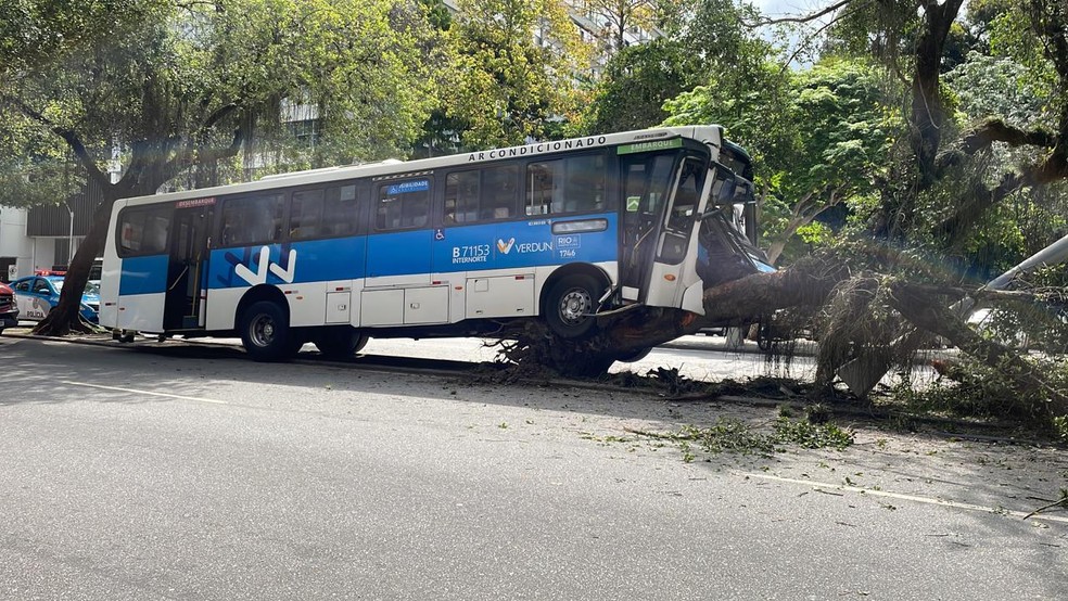 Colisão entre ônibus e árvore deixou 5 pessoas feridas no Flamengo