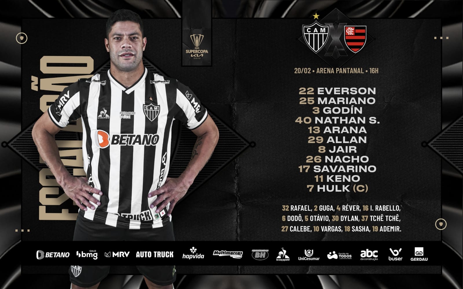 Atlético-MG escalado para pegar o Flamengo pela Supercopa do Brasil