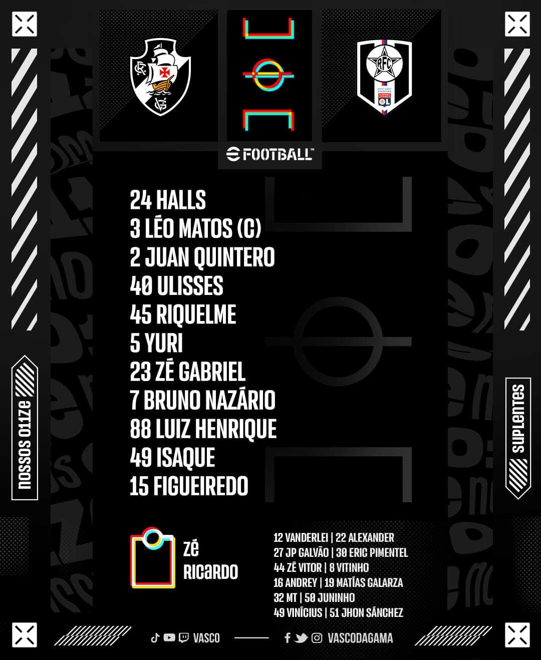 Vasco escalado para pegar o Resende pelo Campeonato Carioca